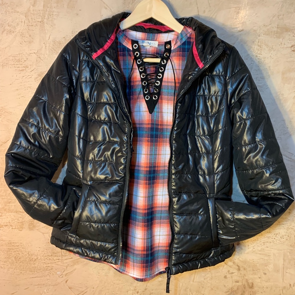 Cloud & Sky Lace Up Plaid Shirt  size S - Picture 7 of 8